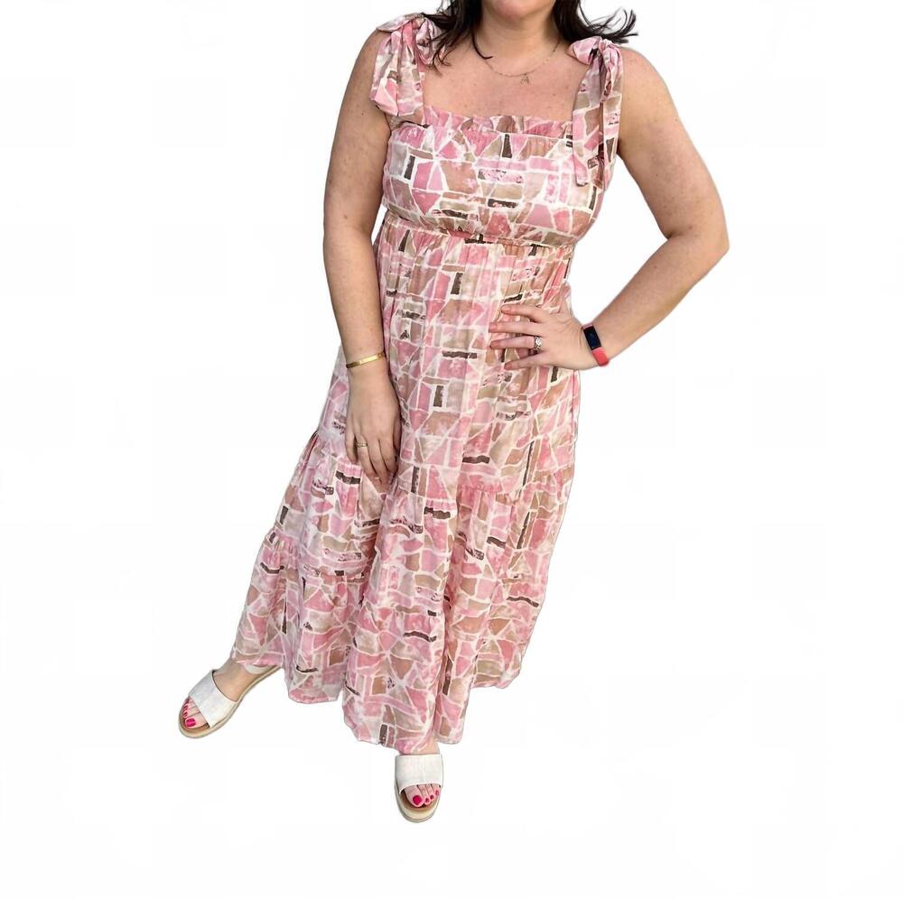 NEW BLU PEPPER mosaic sleeveless midi dress in pink